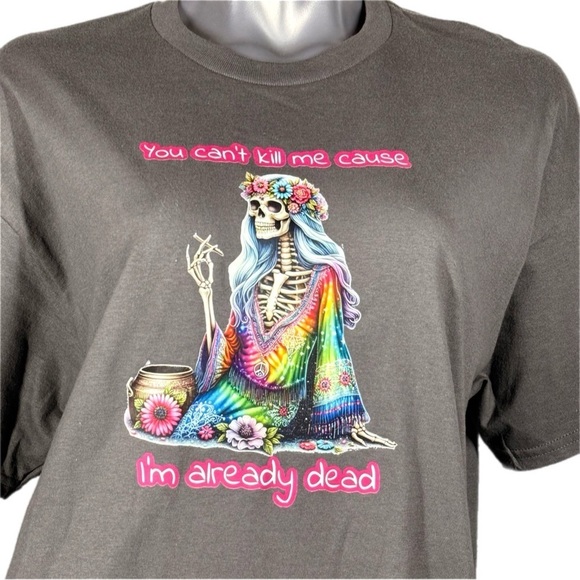 The Blind Medium | Grey Tee Colorful Hippie Skeleton Design Flower Crown - Picture 3 of 11